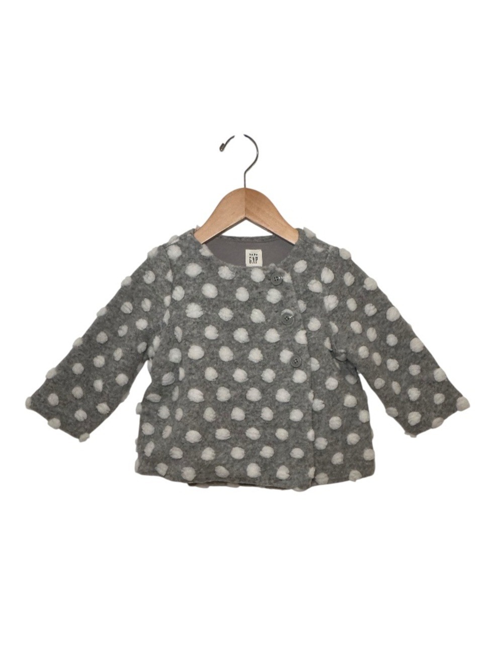 BABY GAP grey & white swing jacket with cotton lining - size 12-18M